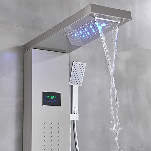 Panel de ducha con sistema de masaje y jets corporales en acero inoxidable con LED miniatura 7