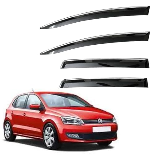 Image of CAR SAAZ Unbreakable Chrome Smoke Door Visor for Polo (2015-2019)| Premium Sun, Rain Wind Deflector Chrome Strip Side Door Rain Visor - Set of 4 Pcs