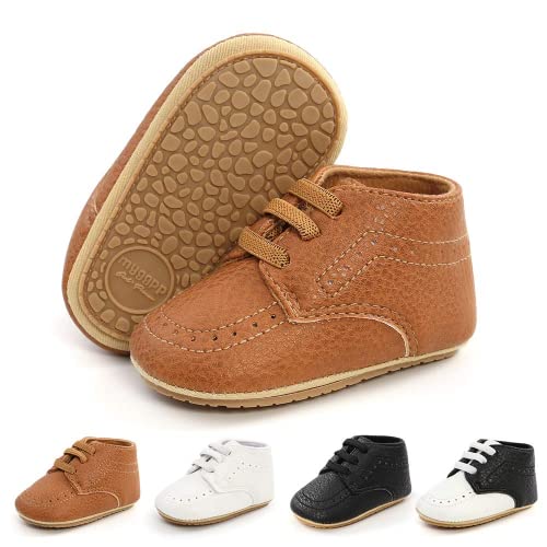 Image of Meckior Infant Baby Boys Girls Classic PU Leather Wedding Loafers Brogue Toddler Oxford Dress Shoes First Steps Walking Flat Lazy Crib Shoe
