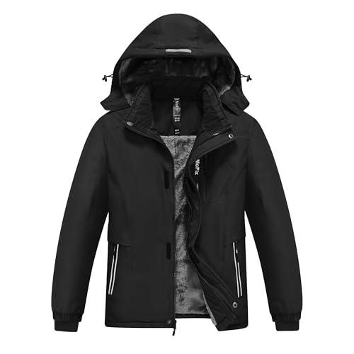 L SERVER Winterjacke Kinder - Warme Fleece Steppjacke Winddicht Mit Kapuze