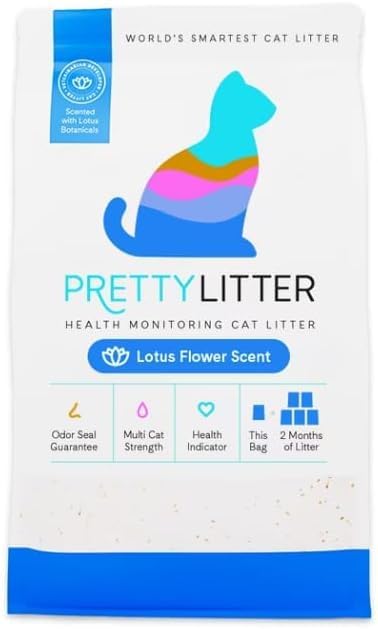 Pretty~Litter' Health Monitoring Cat Litter with Lotus Flower Scent ~ Color-Changing Crystals, Non-Clumping, Long-Lasting, Ideal for Single and Multi-Cat 8 Lb Bag ~ Advanced Odor Control,