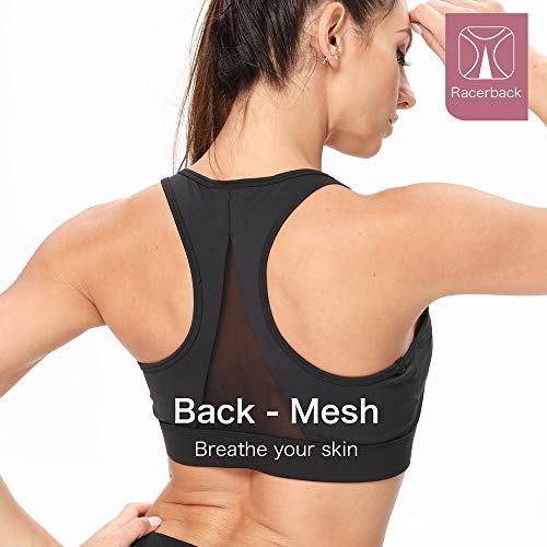 Front Closure Bras For Women No Underwire Post Surgery Bra High Impact Support Sports Bras Full Coverage Wirefless Padded Racerback Bras (294 Black, S) #TOP1