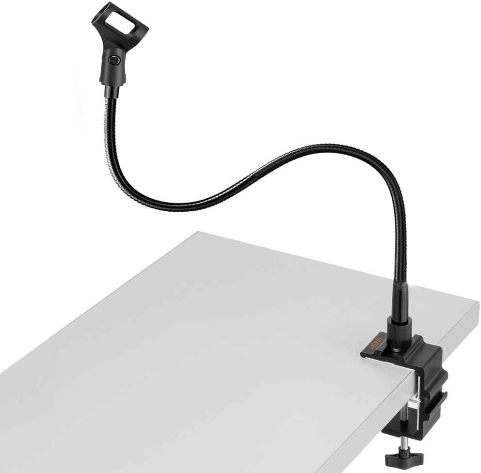 AURAY Microphone Arm Stand Long 20'' Sturdy Gooseneck Mic Stand Adjustable Microphone Arm Stand with Clamp - Flexible Mike Stand Podium Compact Mic Arm for Desk Traveling (Black)