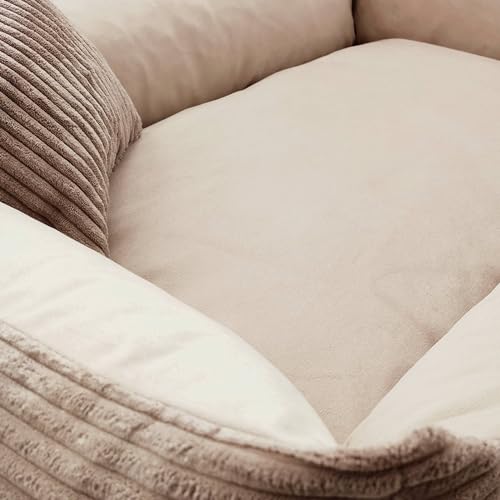 4L Textil Molly Kuscheliges Cord Hundebett Beige mit Bezug Hundekorb mittelgroße Hunde Hundekissen beige Hundekörbchen Hundesofa (Ersatzbezug(80x60 cm, Beige)