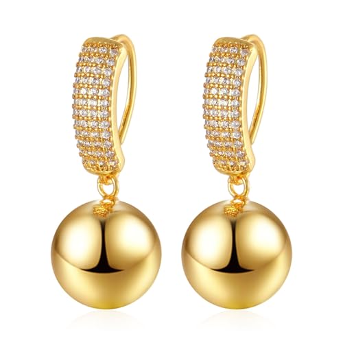 Hypoallergenic Gold Plated Drop Dangle Earrings for Women with Geometric Ball Design and Leverback Closure for Versatile Occasions