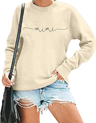 Image of RFBIQI Mimi Sweatshirt Women Funny Letter Print Grandma Gift Pullover Top Nana Casual Crewneck Long Sleeve Tee Shirt