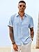 Runcati Mens Button Down Linen Shirt Short Sleeve Casual Vacation Shirts Summer Beach Wedding Tops with Pocket Sky Blue