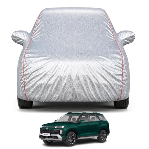 Image of Premium Car Cover for Hyundai's Alcazar (2021-2026) Models | Waterproof, UV & Dust Protection | Mirror & Antenna Pocket | Triple Stitched, Soft Inner Lining, Belt & Buckle (Metalic Silver)