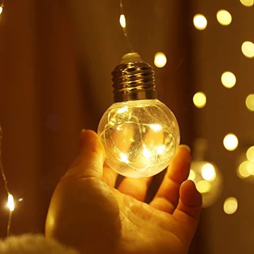 Edison Style Bulb Hanging Twinkle Led Curtain Lights 8 Modes, Usb Remote & Timer Icicle Curtain Lights For Christmas Wedding, Proposal, Party Indoor Outdoor Wall (Warm White) #TOP3