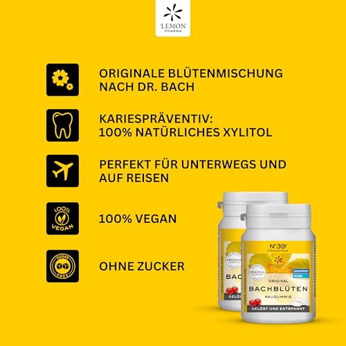 Lemon Pharma Original Bachblüten Kaugummi Notfall Nr. 39, 2 x 60 g, Vegan und Zuckerfrei