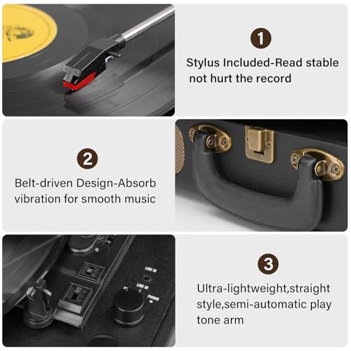 image for Mersoco Vinyl Record Player Bluetooth 3-Speed Portable Vintage Suitcas