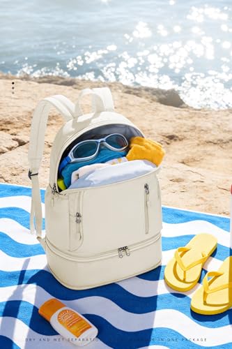 Image of Gym Backpack for Women Men, Lightweight Gym Bag with Shoe Compartment, Waterproof Sports Backpack with Wet Pocket for Yoga Fitness Sports, Beige