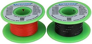 BNTECHGO 30 Gauge Silicone Wire Spool 50 ft Ultra Flexible High Temp 200 deg C 600V 30 AWG Silicone Wire 11 Strands of Tinned Copper Wire 25 ft Black and 25 ft Red Stranded Wire for Model Battery