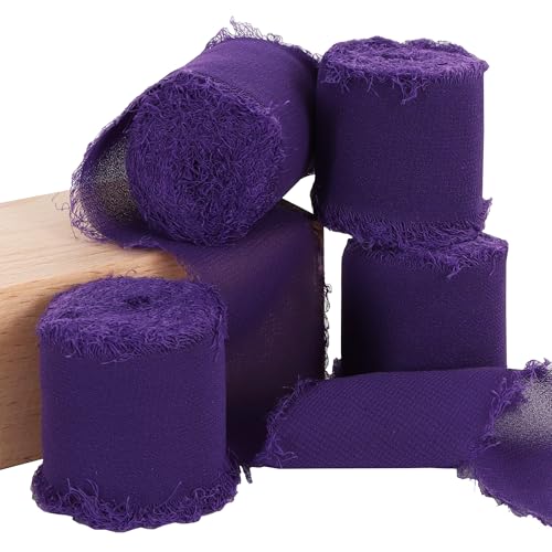 TONIFUL 4 Rolls Lavender Chiffon Ribbon 1 1/2 inch× 5.5 Yards Ribbon Fabric Silk Ribbon for Gift Wrapping Wedding Party Decoration Flower Bouquet Wrapping Bows Making DIY Crafts