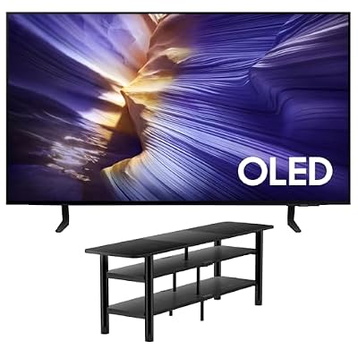 Samsung QN42S90FAEXZA 42" 4K OLED Smart TV with Dolby Atmos with an ErgoAV ERTFL1-01B 60" FlexFold Frame TV Stand with Shelves (2025)