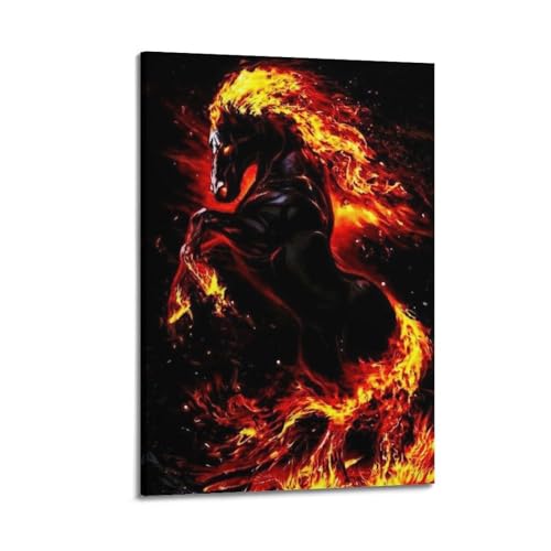 Toile cheval en flammes moderne 20x30cm pour sublimer votre salon