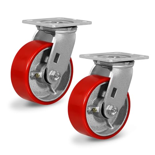 5" Heavy Duty Casters, Polyurethane Industrial Caster Wheels, Top Plate Swivel Casters(2 Pack Swivel)