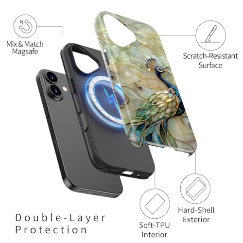 Image of Goodon for iPhone 17 Case Cute - Wireless Charging Compatible - Dual-Layer Hard Shell + Silicone Cover - Protective Phone Case with Trendy Designs for Women - Peacock and Flower | Dual-Layer Hard Shell + Silicone, Slim Fit Protective Phone Cover with Wildflower Designs for Women Girls