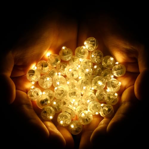 LOKIPA LED Balloon Lights 50PCS Warm White Mini LED Lights Waterproof Round Tiny Led Balloon Lights for Paper Lantern Easter Eggs Pumpkin Birthday Neon Party Decoration
