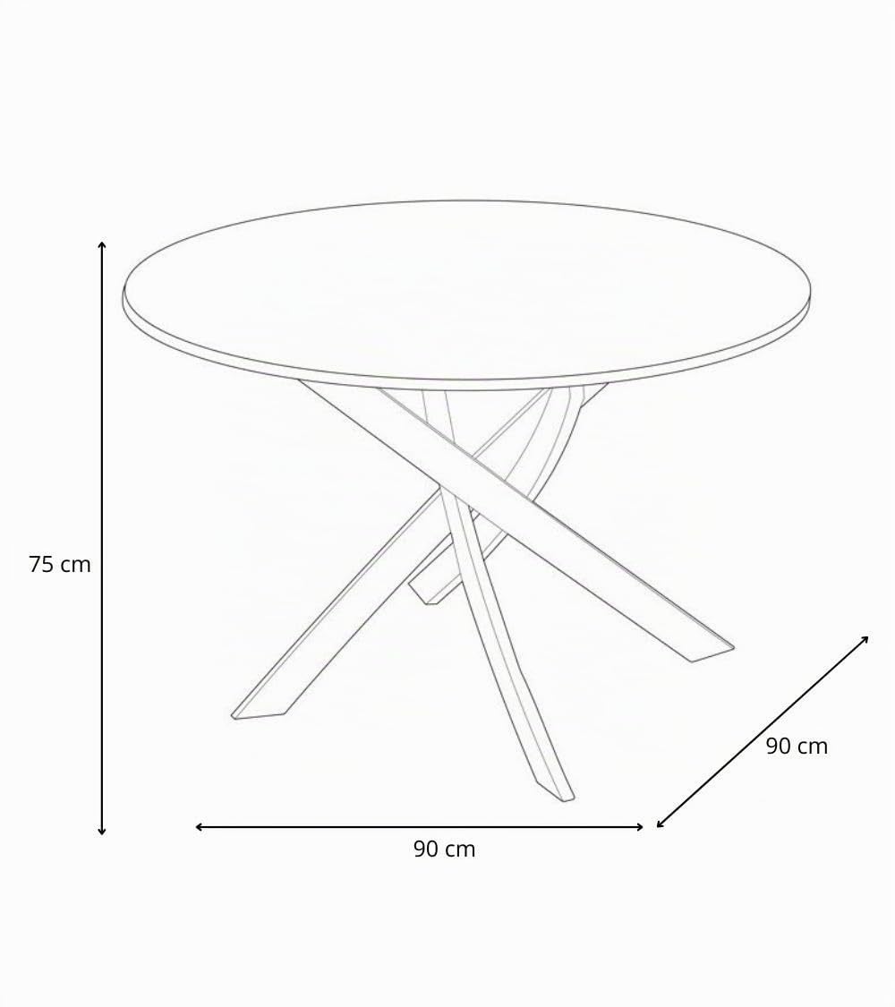 Home Heavenly® - Mesa Redonda Comedor Cocina Blake, Mesa Industrial 90 cm diámetro con Patas metálicas entrecruzadas. (Tapa Roble Pata Negra)