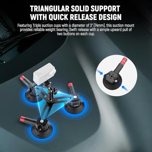 Image of NEEWER Triple Suction Cup Camera Car Mount [Simplified] with Phone Holder & Action Camera Adapter Compatible with iPhone GoPro OSMO Action Pocket 4 3 2 Hero 13 12 11 10 Insta360 Samsung, CA067
