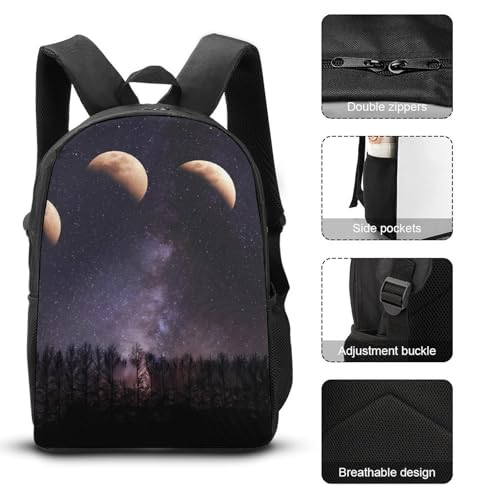 Moon Phases Night Star Large Travel Backpacks Carry on Backpack Weekender Bag with 2 Storage Pockets for Men And Women3