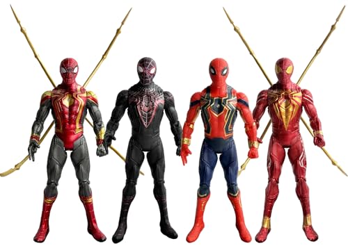 MPMIYVX 4PCS Spider Hero Action Figures Set, 7 Inch Movable Superhero Figurines with Display Base, Multi Suit Collectible Toys for Fans, Desk Decoration and Gifts