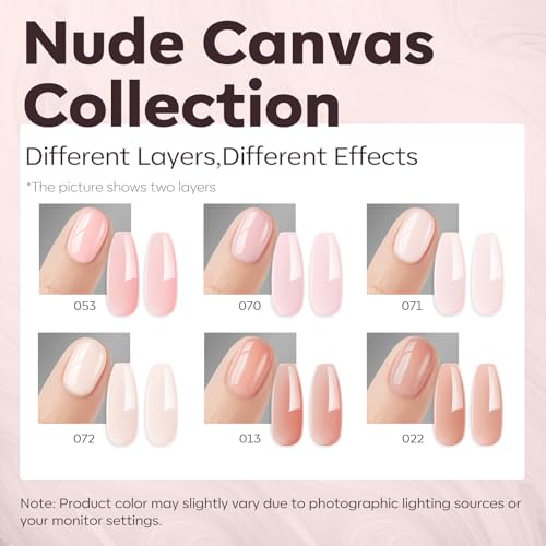 Image of modelones Gel Polish Builder Nail Set, Base Colors Nude Hard Strengthener Rubber Gel Polish 8-in-One Extension LED Nail Lamp Cured 6 Colors