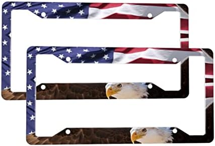 Eagle American Flag License Plate Frames, 2 Pack July 4th Independence Day License Plate Covers Decorative Car Tag Frame Holder Car Accessories for Girl Women Men Vehicles