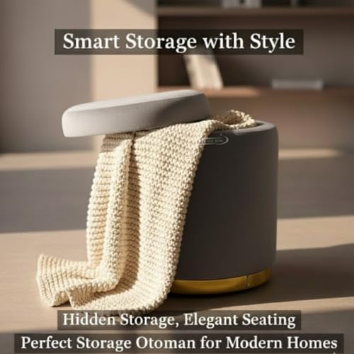 Image of Velvet Round Single Strip Ottoman Office Stool Foot Rest Stool Velvet Fabric Padded Seat Pouf Ottoman 16 X 16X 19 inch,in Round Shape for Living Room Grey