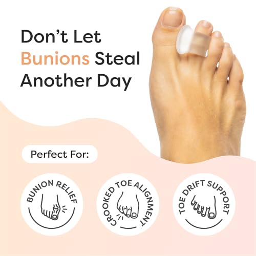 zentoes gel toe separators for overlapping toes bunions big toe alignment corrector and spacer - 4 pack firm frosted clear
