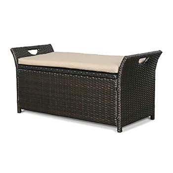 Alternative view of Iwicker Patio Wicker Storage Bench Outdoor Rattan Deck Box with Cushion, Beige