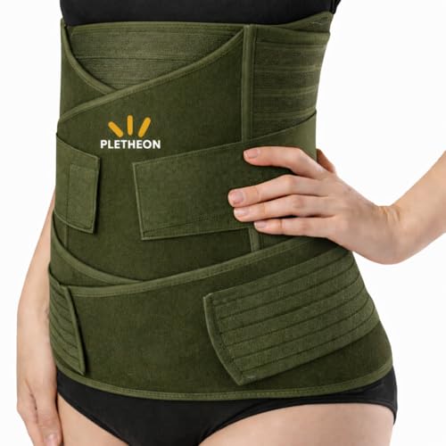 Image of PLETHEON 3-in-1 Post Pregnancy Abdominal Belt for Women - Post Delivery Belly, Waist & Pelvis Support Wrap | Tummy Compression Shapewear | Free Size 30-46 Inch | Polyester Spandex | Green