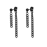 JSEA Stainless Steel Double Tassel Curb Chain Long Dangle Earrings Hypoallergenic Black Silver Gold Earring B
