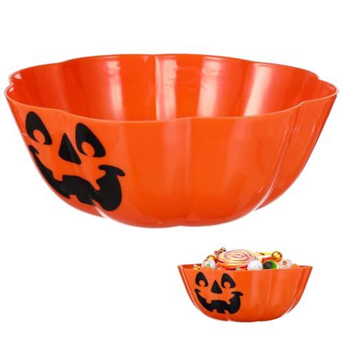BESTonZON Trick Or Treat Candy Bowl Halloween Pumpkin Salad Bowl Plastic Thanksgiving Candy Holders Fruit Dish Snack Basket for Fall Harvest Autumn Party Supplies decor