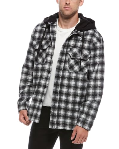 Image of [BLANKNYC] Men's Men's Hooded Plaid Shirt Jacket in Billingsgate, Comfortable & Designer Clothing