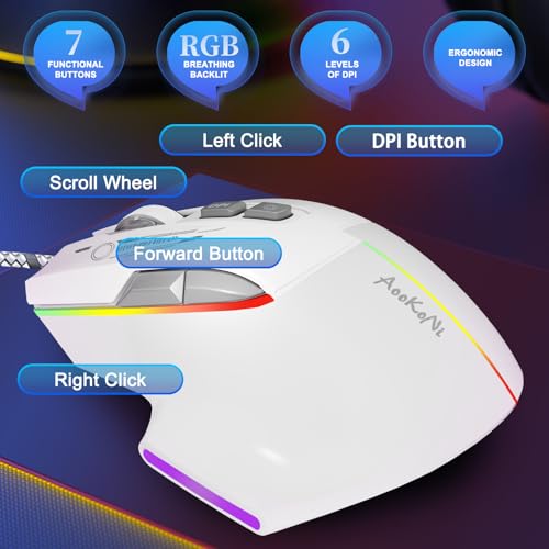 Gaming Mouse, Wired Gaming Mouse with RGB Backlit, 7200DPI Adjustable, PC Gaming Mice with 7 rogrammable Macro Buttonsg, Ergonomic Mouse Gamer for PC, Desktop, Mac,Laptop, Chromebook. - Image 3