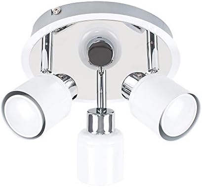 MiniSun Modern Cement / Stone Effect and Polished Chrome 3 Way Round Plate Ceiling Spotlight
