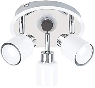 MiniSun Modern Cement / Stone Effect and Polished Chrome 3 Way Round Plate Ceiling Spotlight