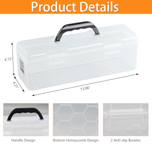Image of Plastic Storage Container with Lid, Clear Craft Tool Art Supply Sewing Organizer Box with Handle, Storage Bin for Paint Brush, Cards, Pencils, Crayon, Toys, Ribbons (L 13.98 x 4.21 x 4.72 in)
