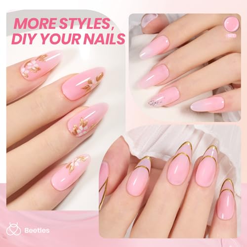 Image of Beetles Pink Gel Nail Polish - 15ML Baby Pink Nude Gel Polish Nail Concealer Jelly Sheer Translucent Effect Soak Off UV French Nail Art Design Manicure Gift for Women