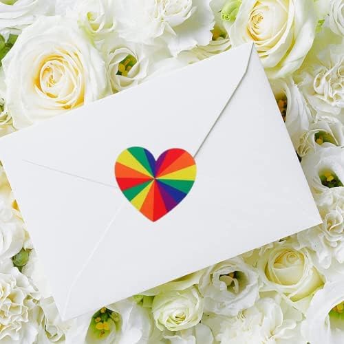 1000 Pcs Heart Stickers Self Adhesive Rainbow Heart Stickers Christmas Decoration Rainbow Pride Stickers Roll for Presents Envelopes Bags Baking Wedding Invitations Gift