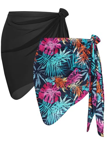 Image of CHICGAL 2 Pieces Women Beach Sarong Bathing Suit Wrap Skirt Sheer Bikini Swimsuit Cover Ups for Swimwear