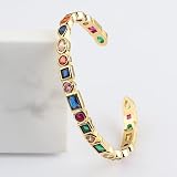Koleso Design Elegant Opening Cuff Bangle & Bracelet For Women Charm Gold Color Heart CZ Crystal Rai