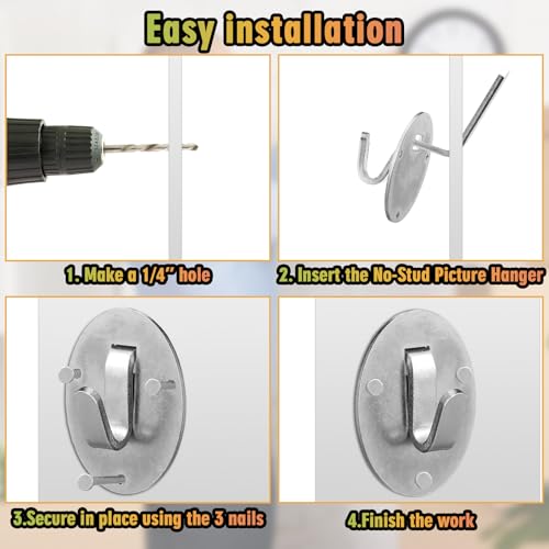Image of Yaocom 4 Pcs No Stud Picture Hanger 200lbs Drywall Picture Hanger Heavy Duty Photo Hanging Kit Mounting Hardware for Photo, Frames, Paintings, Canvas, Art
