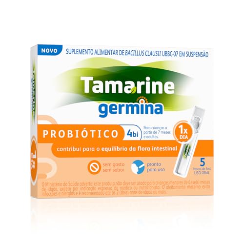 Probiótico Germina 4BI Tamarine Sabor Laranja 5 Frascos de 5ml – Suplementação Alimentar – Auxilia na Manutenção do Equilíbrio Digestivo – Sem Açúcar e Sem Glúten – Uso Adulto e Infantil