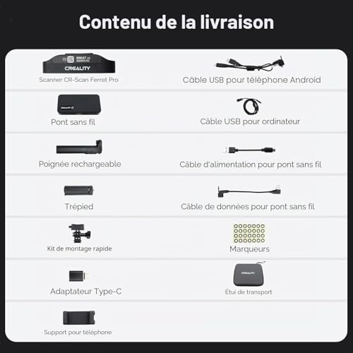 Creality Scanner 3D Ferret Pro, Scanner 3D officiel CR Scan Ferret Pro, Numérisation sans fil, Stabilisateur d'image, Numérisation couleur rapide, Précision de 0,1 mm – vue 7