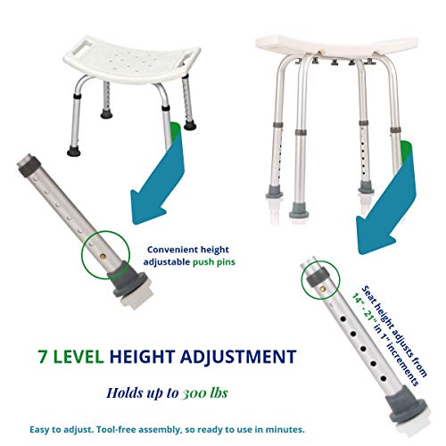 Healthline Trading Bath Bench Adjustable Height, Lightweight Compact and Small Chair for Shower, Adjustable Shower Chair Bath Bench Without Back with Non-Slip Seat, Bathtub Stool for Seniors, White
