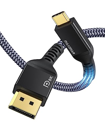 Maxonar USB C to DisplayPort Cable 8K@60Hz 4K@60Hz/144Hz/120Hz 5K@60Hz 2K@240Hz Thunderbolt 3 to DisplayPort Cable HBR3 DP 1.4 Adapter for Mac Studio M1 MacBook Air M2 Mac mini 2M Black