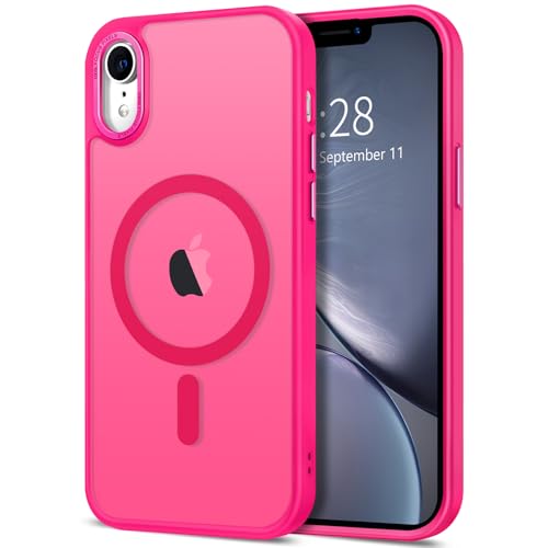 Coque iPhone XR MagSafe translucide rose givré antichoc fine pour smartphone